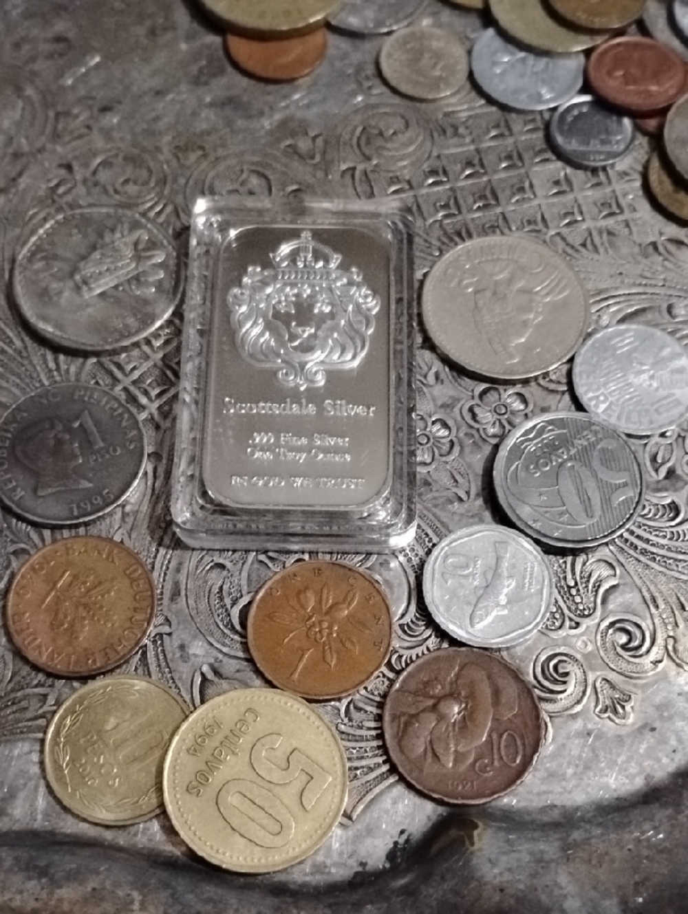 Scottsdale Silver 1 oz Silver Plate Bar with Assorted Coins